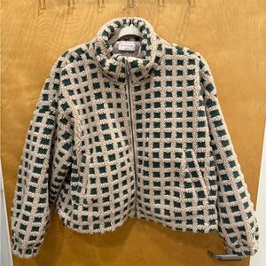 Anthropologie Cream and Green Teddy Jacket